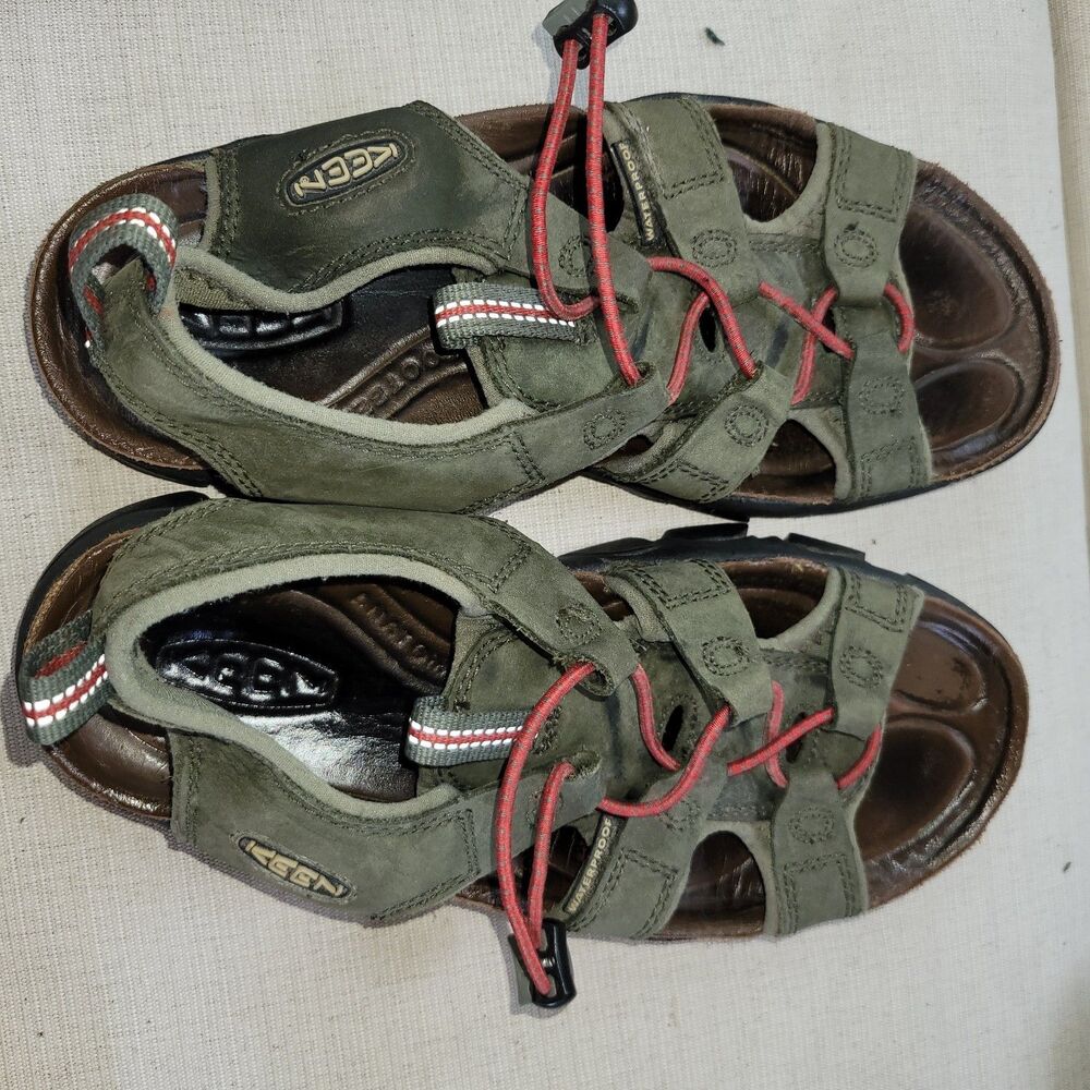 7 Womans Keen Sarasota Waterproof Hiking  Open Toe Sandals Green Cork  Leather